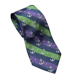 Tommy Hilfiger Mens 100% Silk Tie Navy Blue Green Purple Anchor Nautical Preppy
